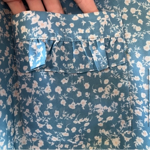 ATELIER INDUSTAIE | Blue floral pocket ruffle puff shirt sleeve button up shirt - Picture 6 of 13